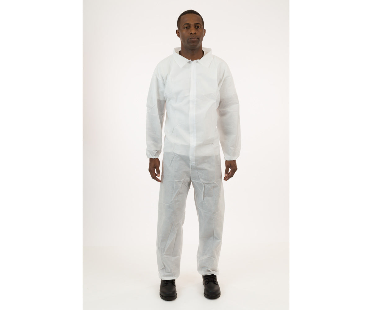 White SMS Coverall, Elastic Wrist & Ankle, XL, case of 25