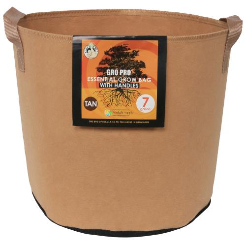 Gro Pro Essential Round Fabric Pot w/ Handles 7 Gallon - Tan