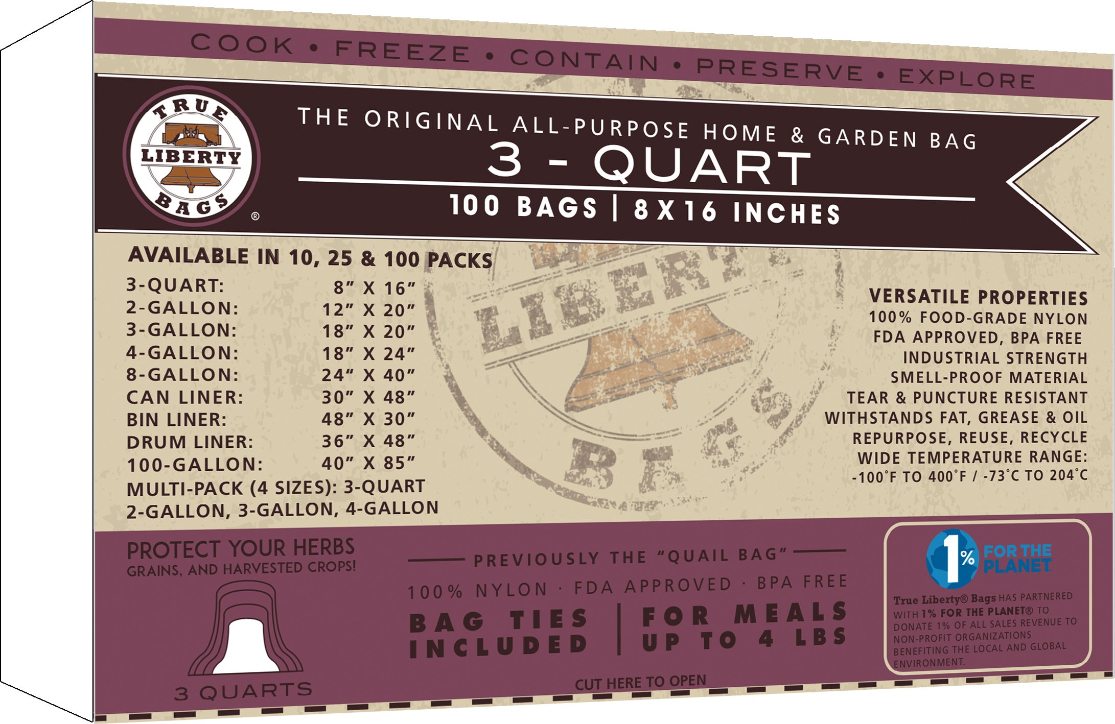 3 Quart Bags 8" x 16" - 100 Pack, Formerly: Quail Bags